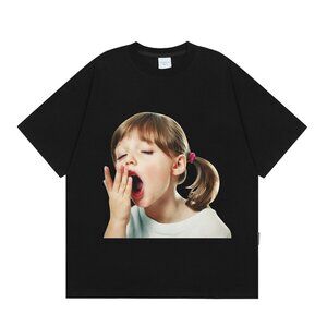 Black Short-Sleeved T-Shirt With Yawning Girl Print Acme De La Vie